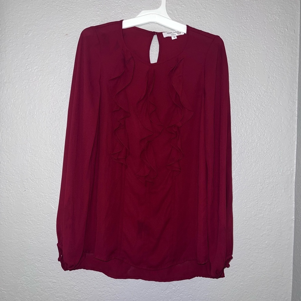 Prabal Gurung Collective Women Red Ruffle Long Sleeve Blouse Top
